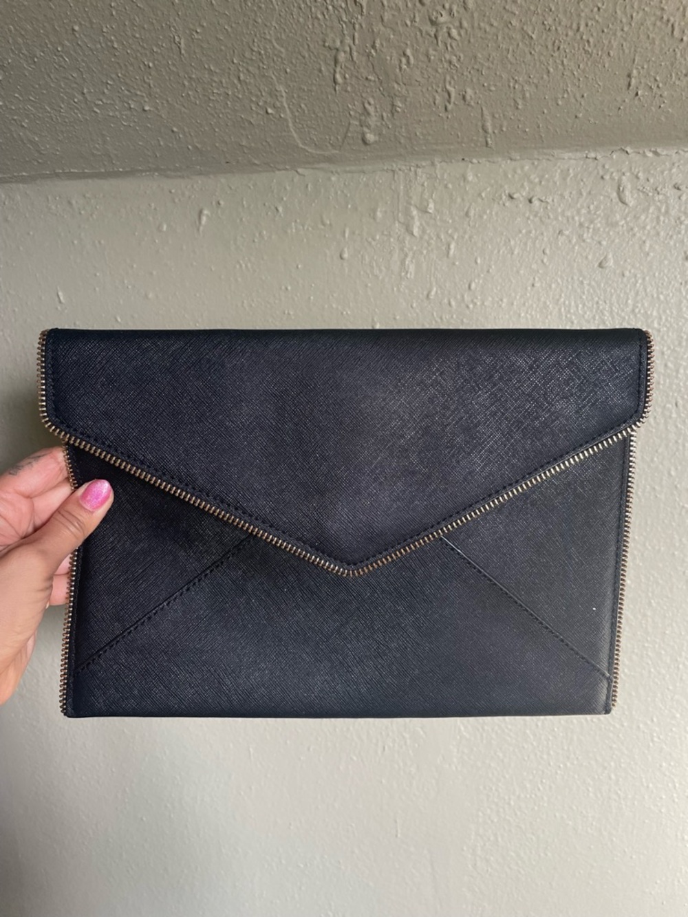 Rebecca Minkoff Sleek Black Envelope Zip Clutch